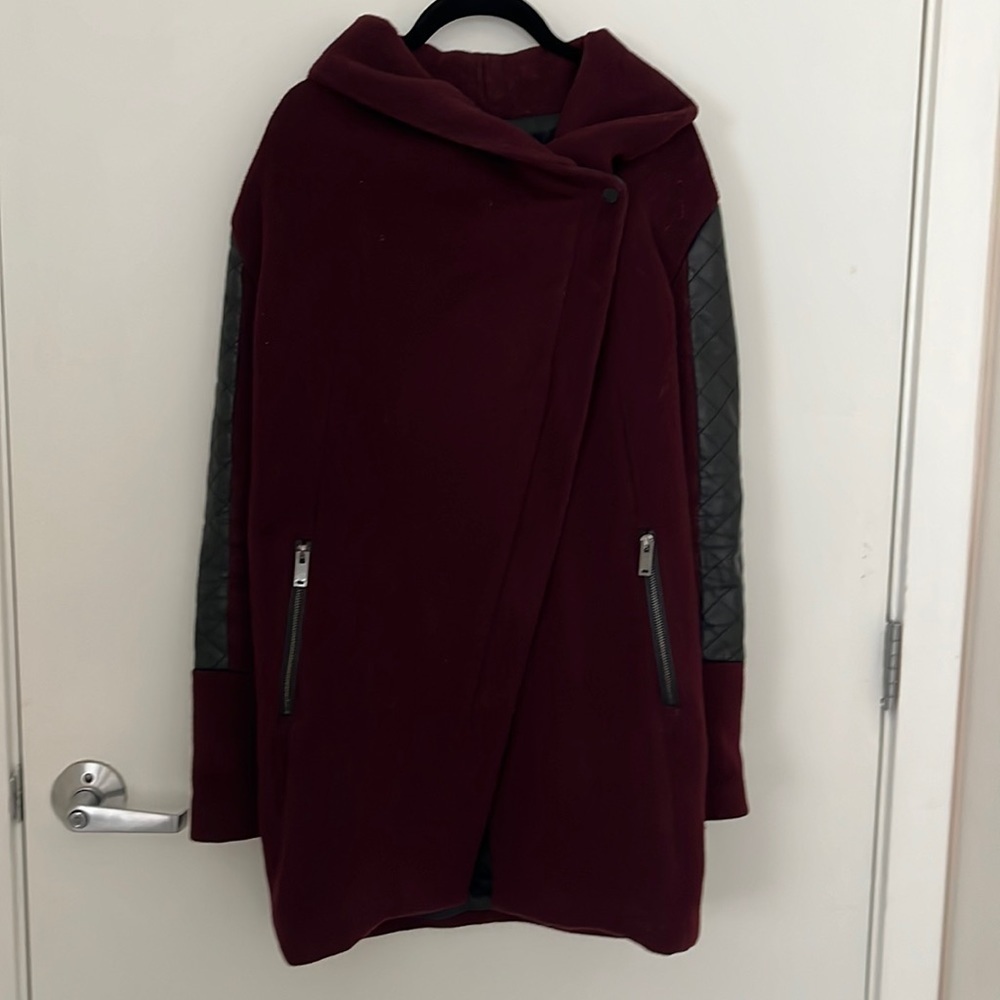 Burgundy Bershka Wool Blend Coat size S